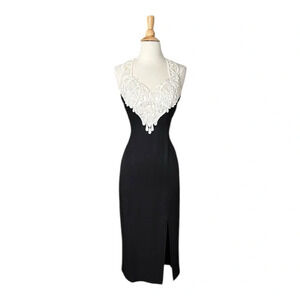 SCOTT McClintock Vintage Lace Bodice Black White Gown Maxi Whimsigoth Occasion